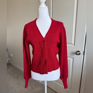 Cato Sparkly Red Bow-Front V-Neck Cardigan Size M